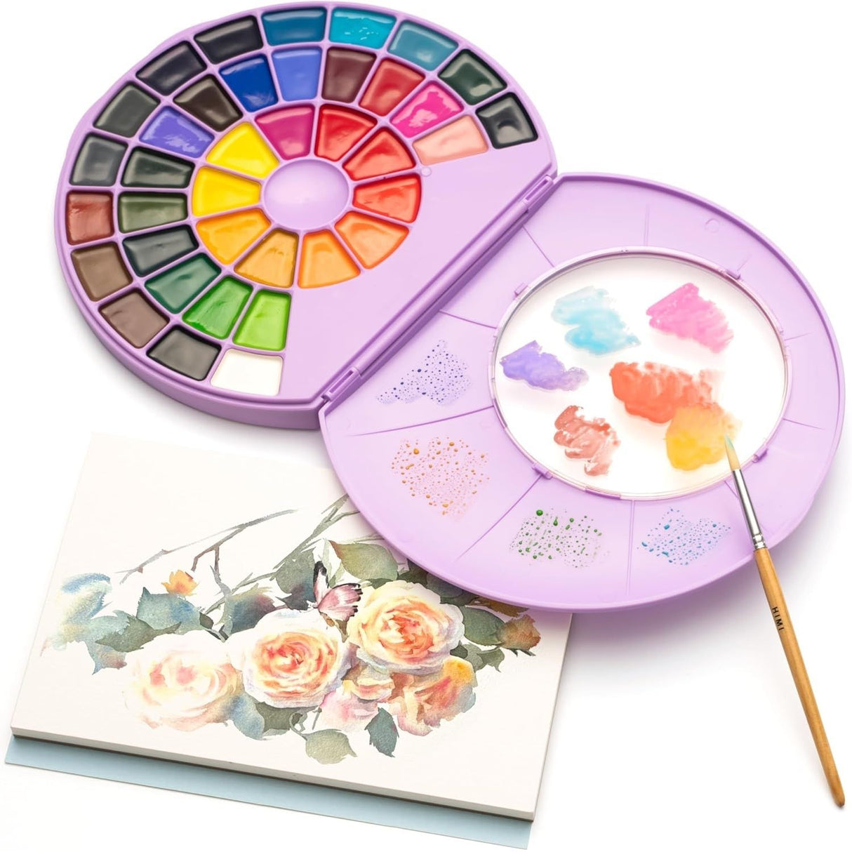 Himi - Set 38 Acuarelas Semi Húmedas en Pastilla Estuche Lila