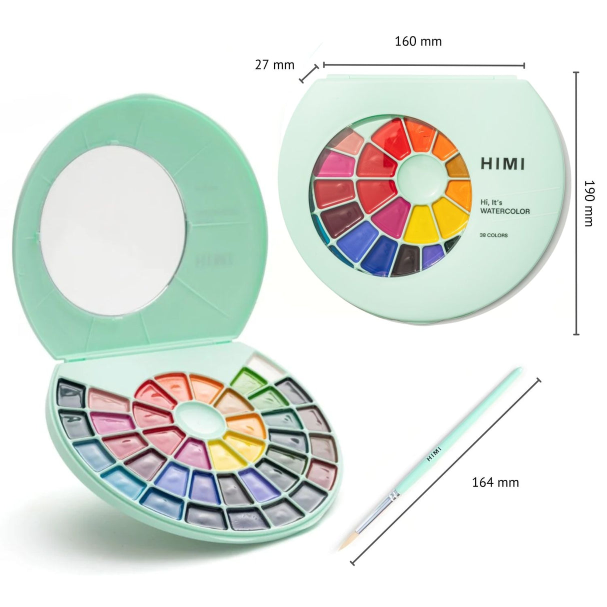 Himi - Set 38 Acuarelas Semi Húmedas en Pastilla Estuche Verde