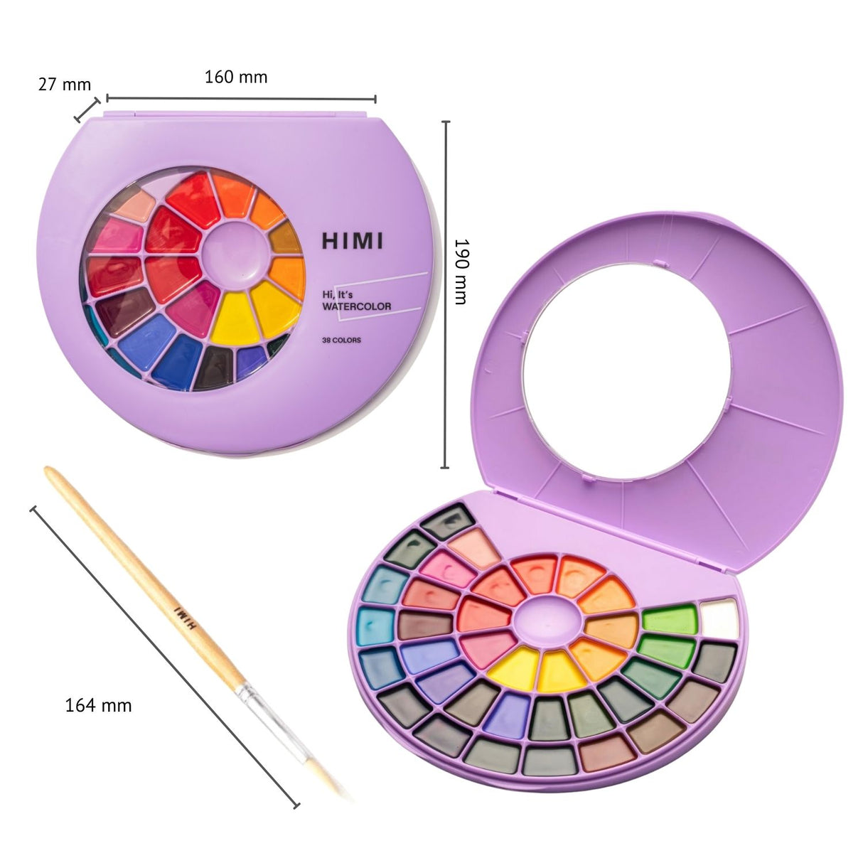 Himi - Set 38 Acuarelas Semi Húmedas en Pastilla Estuche Lila