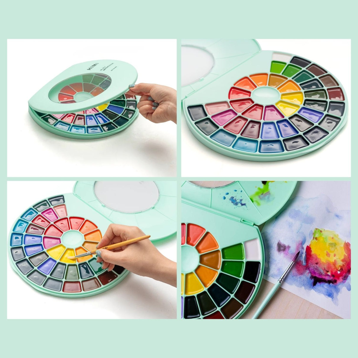 Himi - Set 38 Acuarelas Semi Húmedas en Pastilla Estuche Verde