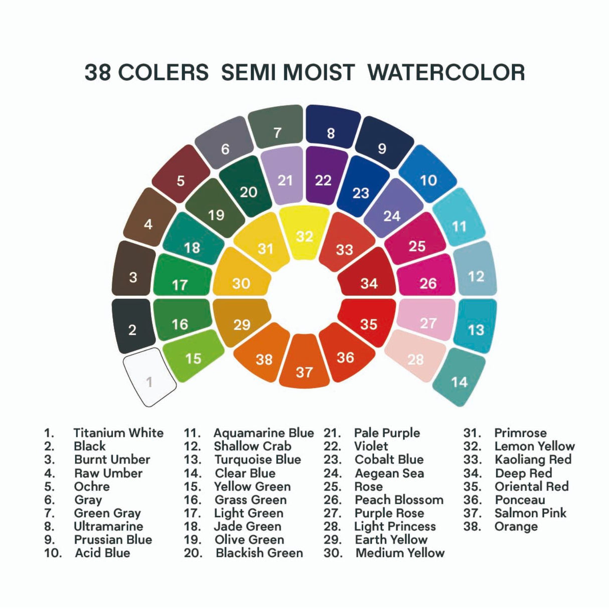 Himi - Set 38 Acuarelas Semi Húmedas en Pastilla Estuche Verde