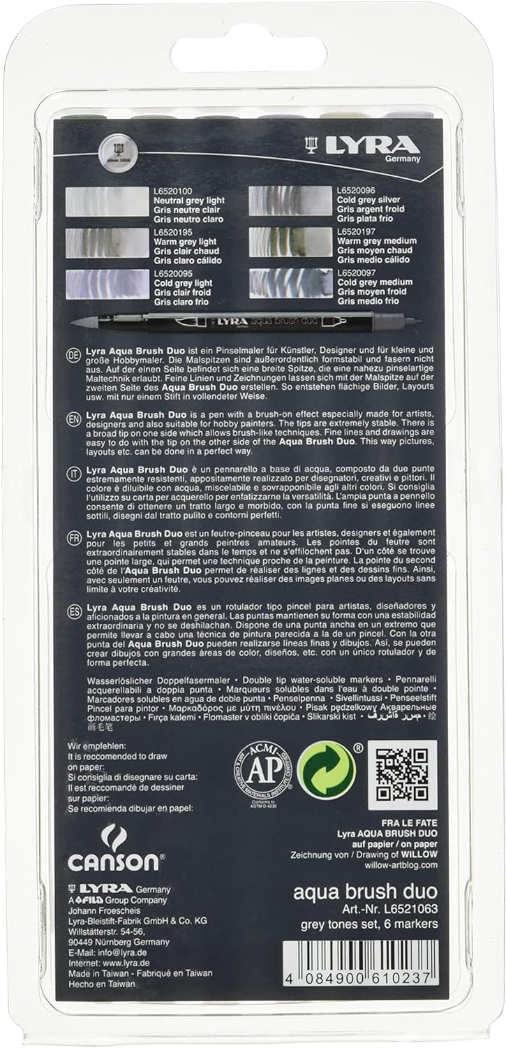 Lyra Aqua Brush Duo - Set 6 Marcadores Grey Tones