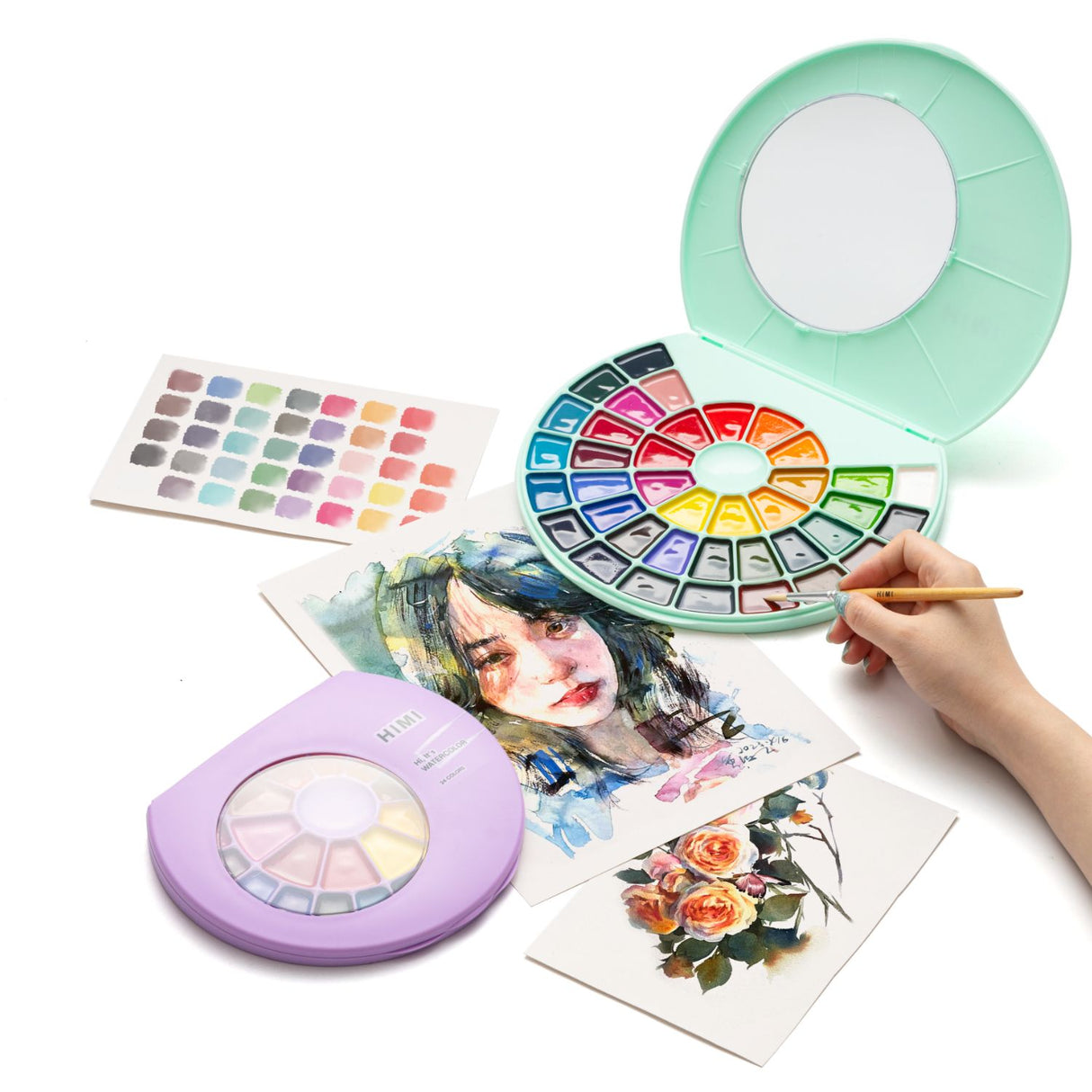 Himi - Set 38 Acuarelas Semi Húmedas en Pastilla Estuche Lila