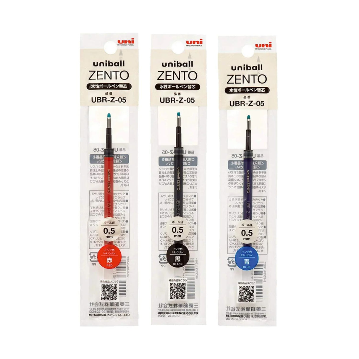 Uni Zento - Repuesto de Bolígrafo Tinta a Base de Agua 0.5 mm