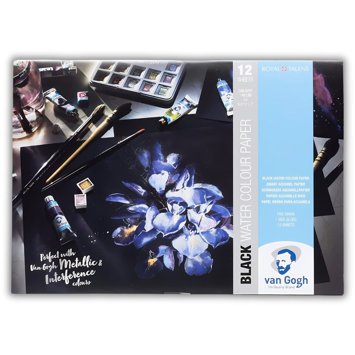 Van Gogh Black Paper - Pack 12 Hojas Papel Acuarela Negro A4 21 x 29,7 cm