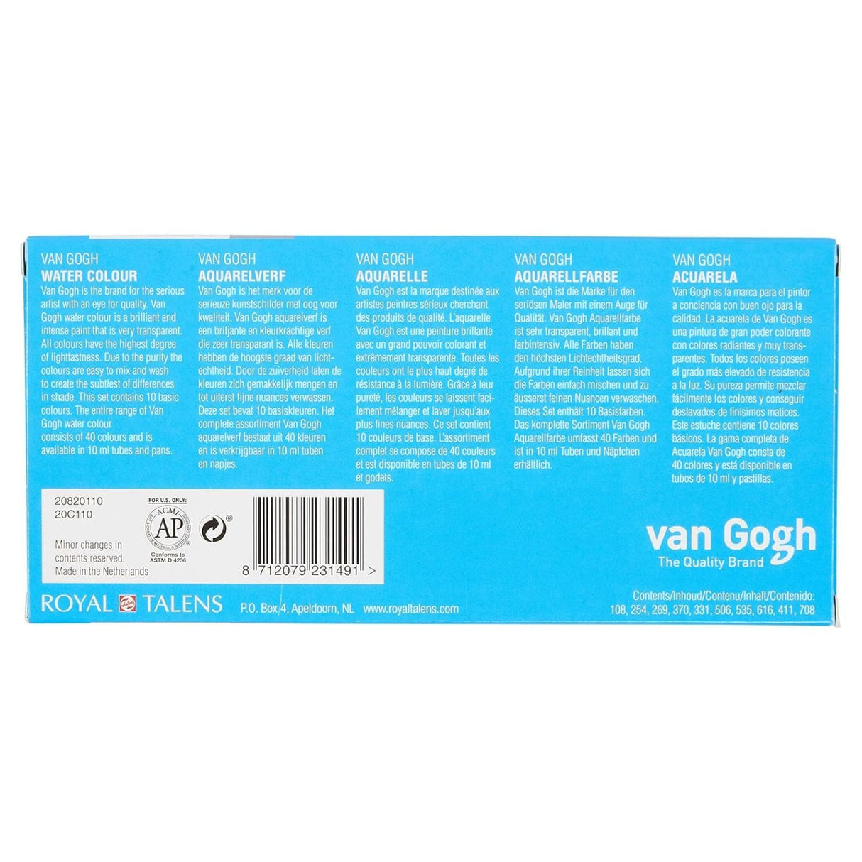 Van Gogh - Set 10 Acuarelas Colores Básicos Tubos 10 ml