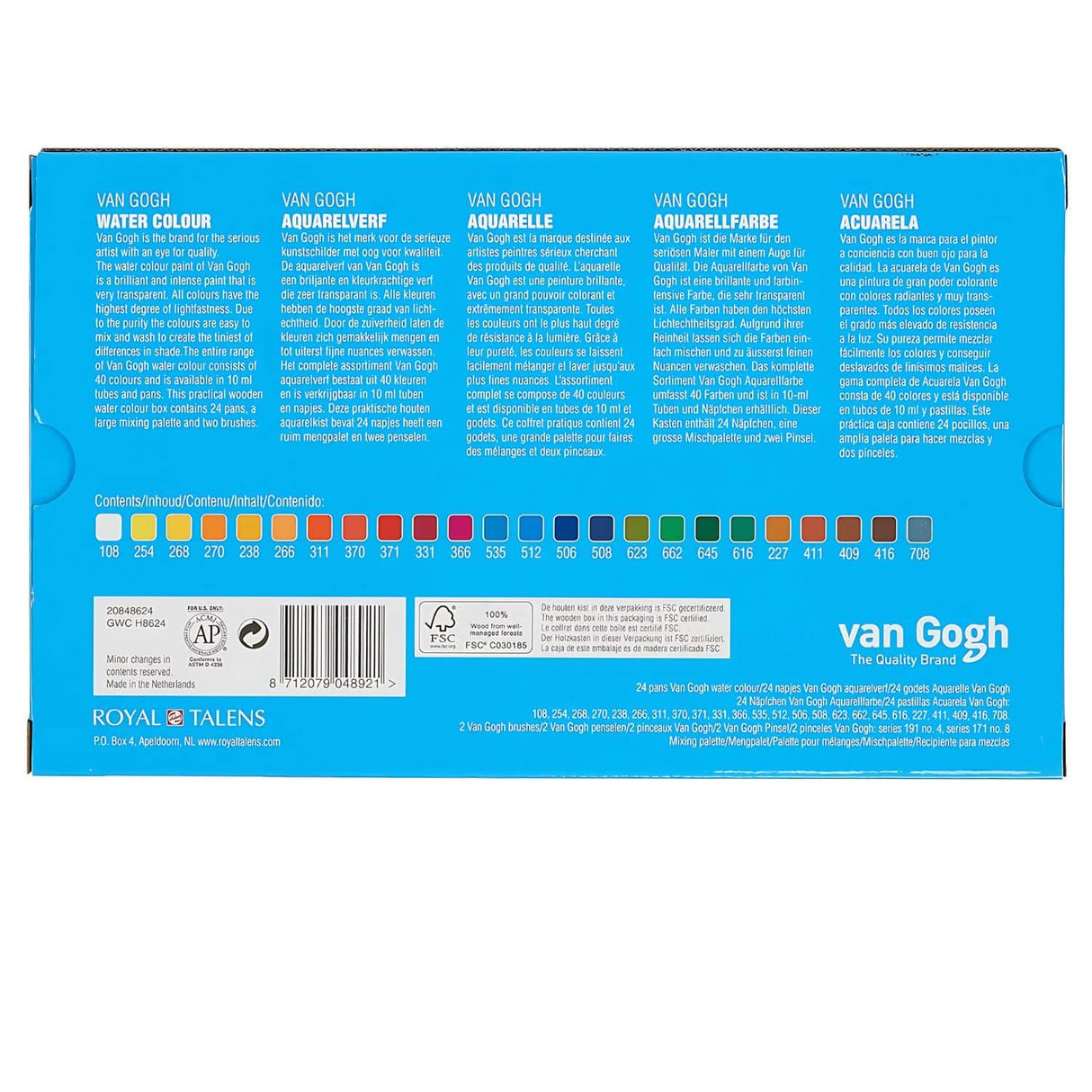 Van Gogh - Set 24 Acuarelas en Caja de Madera Pastillas y Accesorios