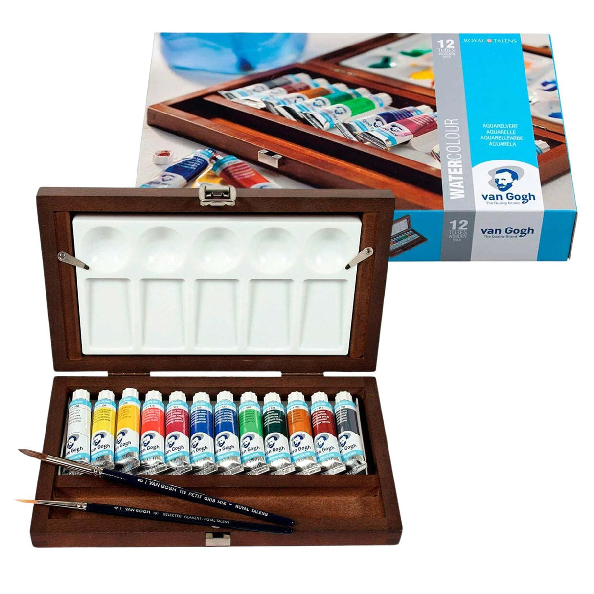 Van Gogh - Set 12 Acuarelas en Caja de Madera Tubos 10 ml + Accesorios