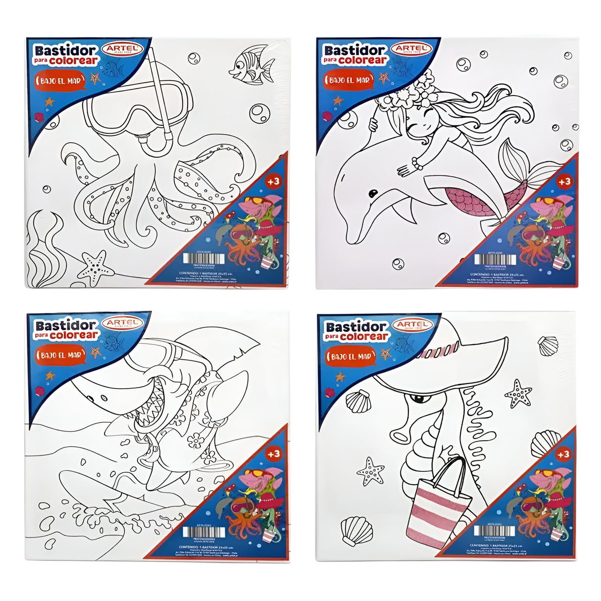 Artel - Bastidor para Colorear 25 x 25 cm Diseño Aleatorio Bajo el Mar