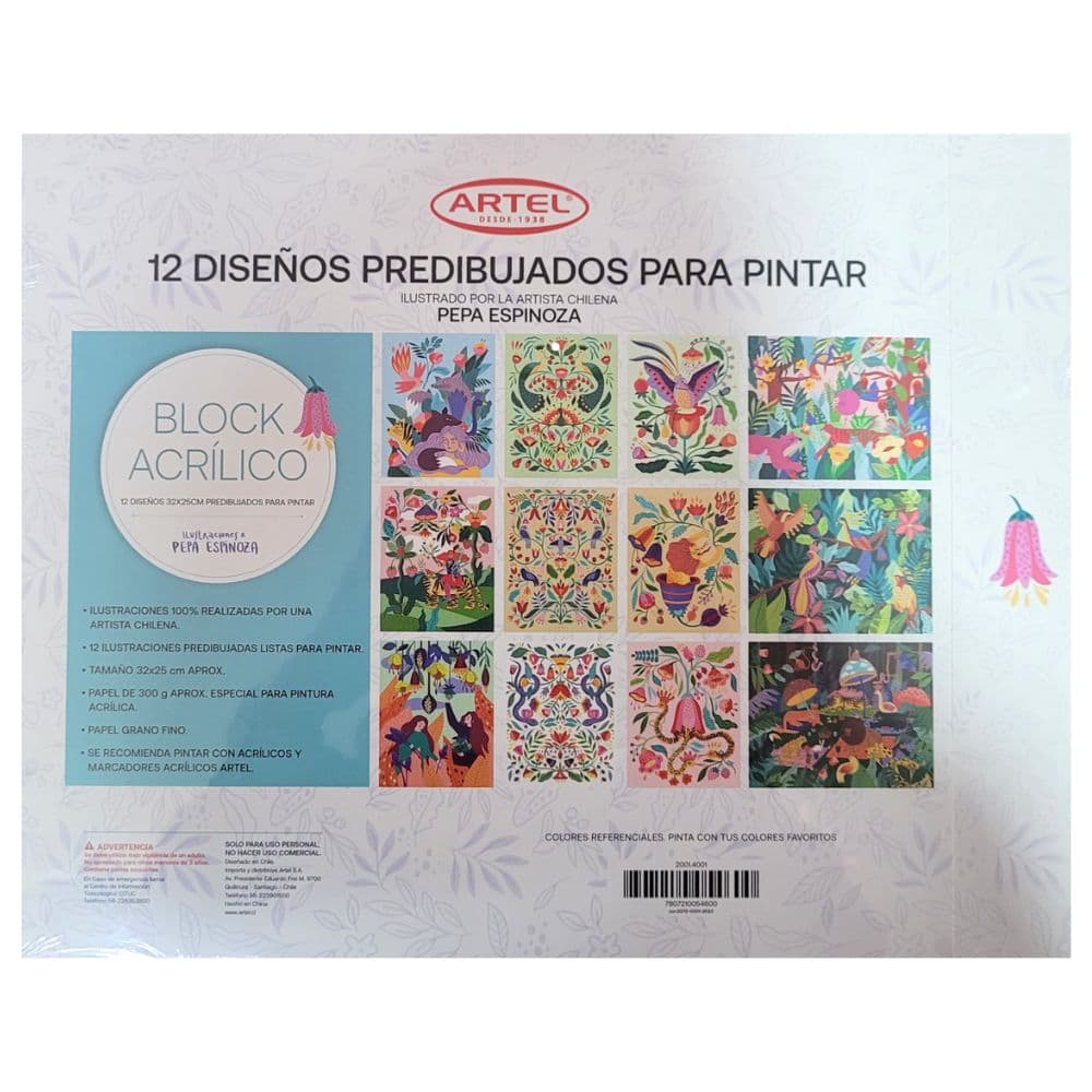 Artel - Block para Pintar Acrílicos con Diseños Predibujados