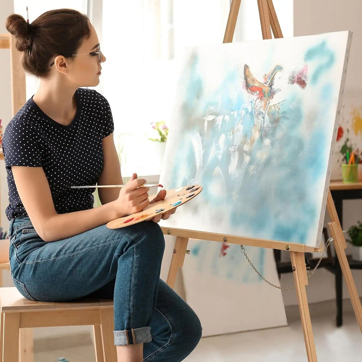 Atril de Madera 165 cm con Altura de Soporte Ajustable