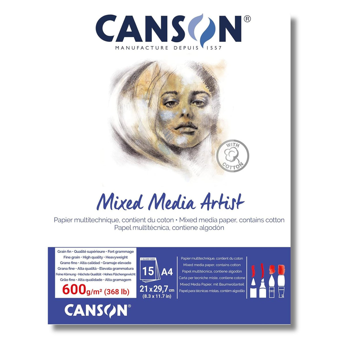 Canson Mixed Media Artist - Block Grano Fino 15 hojas 600 g/m2 A4