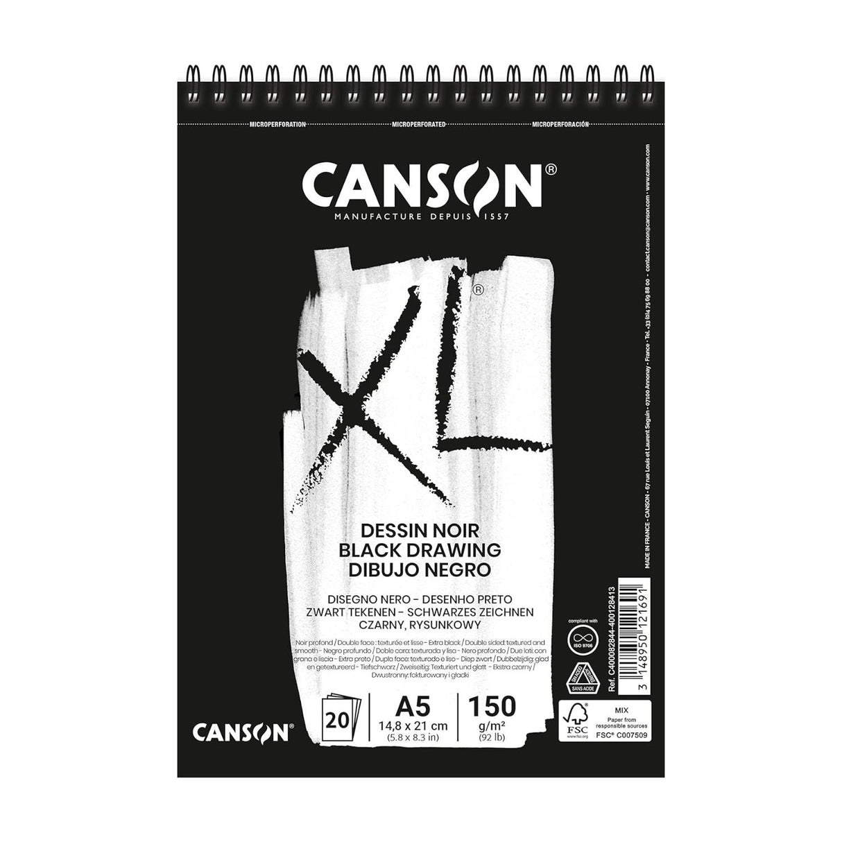 Canson XL - Croquera Dessin Noir Papel Negro 150 g/m2