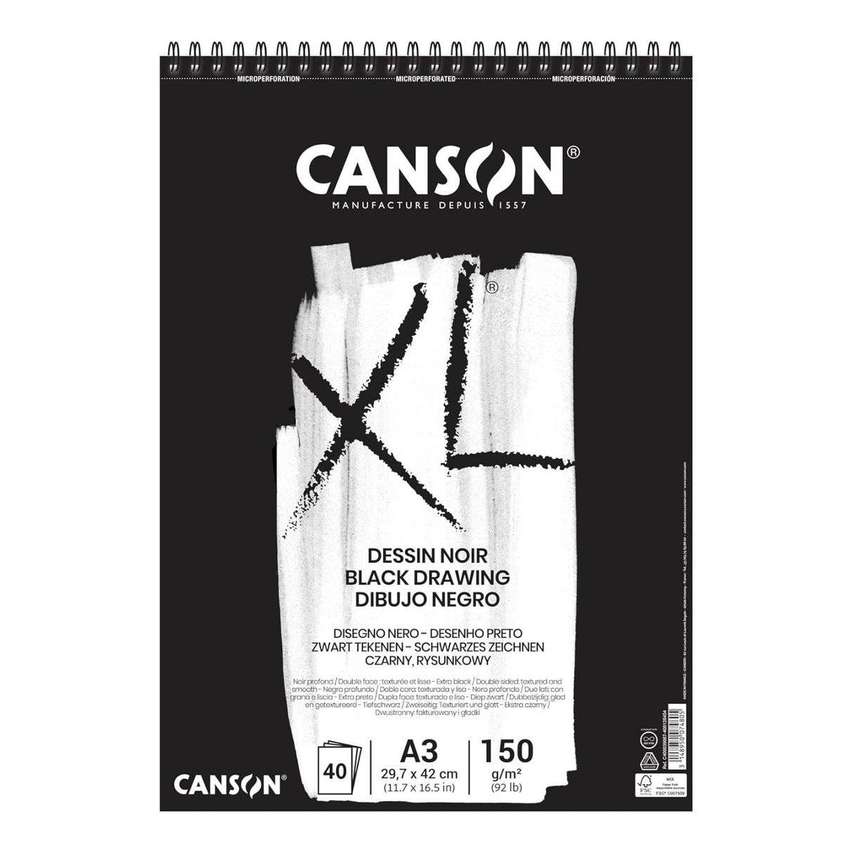 Canson XL - Croquera Dessin Noir Papel Negro 150 g/m2