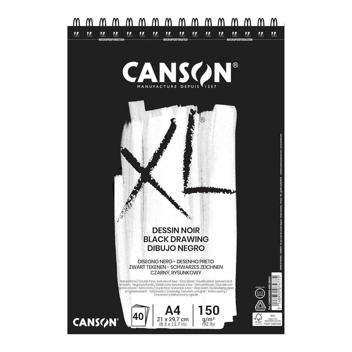 Canson XL - Croquera Dessin Noir Papel Negro 150 g/m2