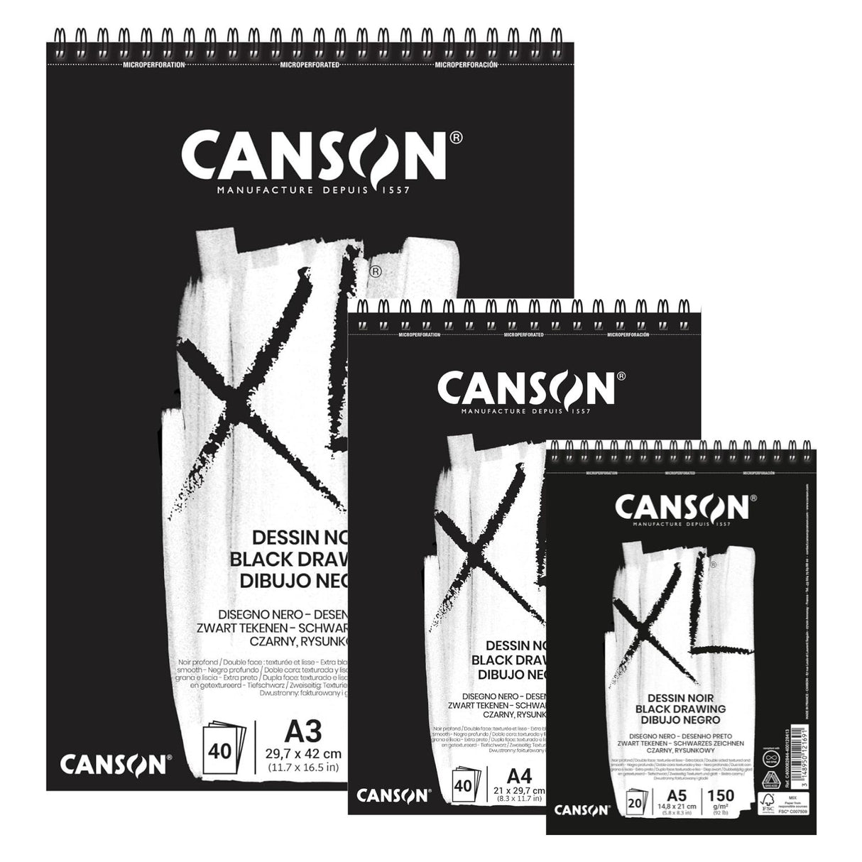 Canson XL - Croquera Dessin Noir Papel Negro 150 g/m2