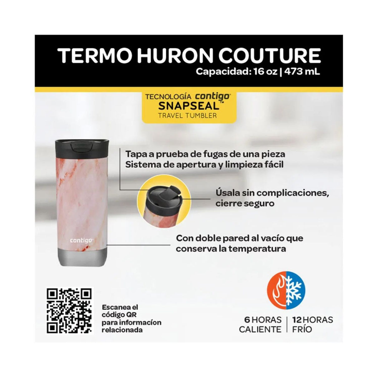 Contigo - Vaso Térmico Huron Courture Snapseal 2.0 Mug 473 ml Rose Quartz