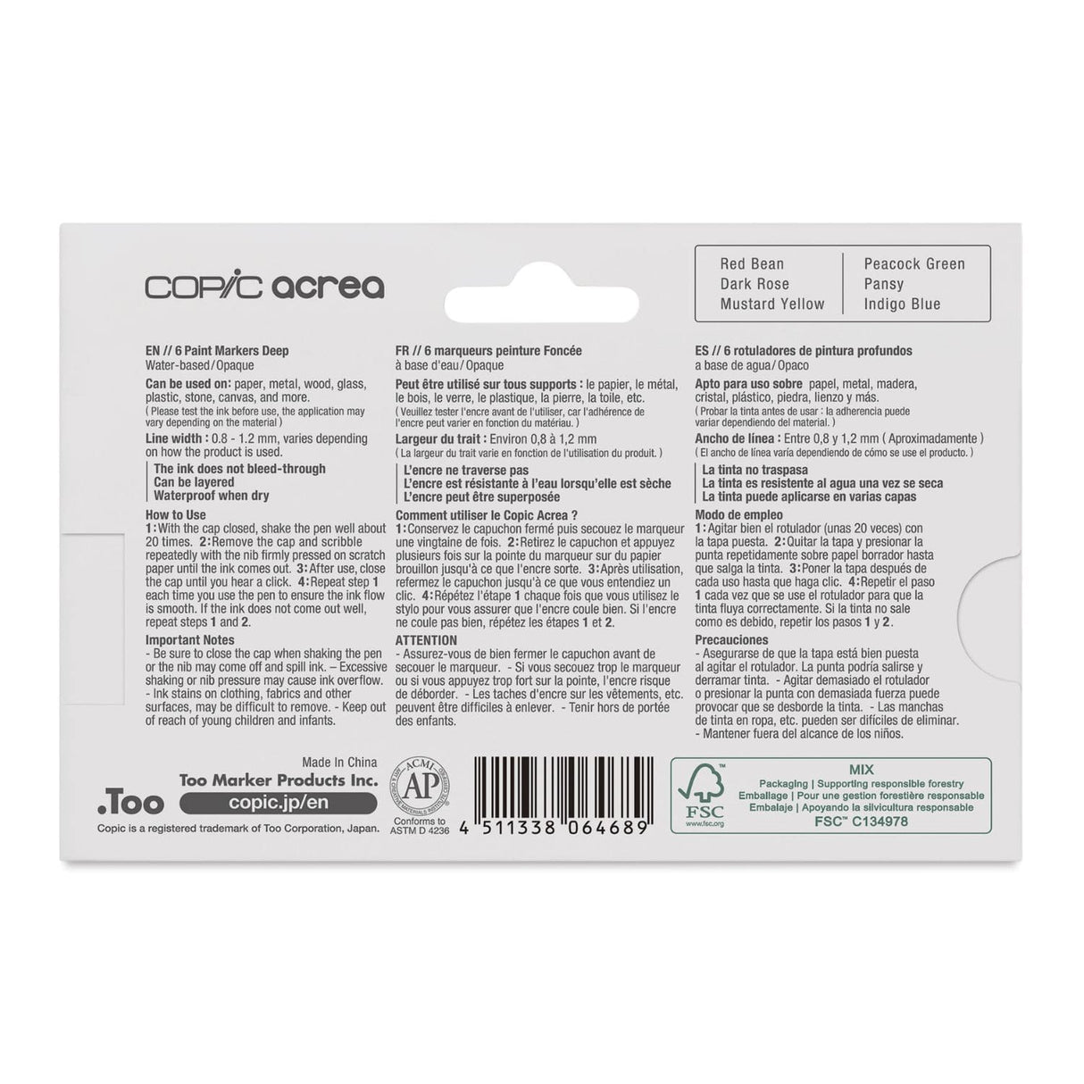 Copic Acrea - Set 6 Marcadores Punta Fina Deep