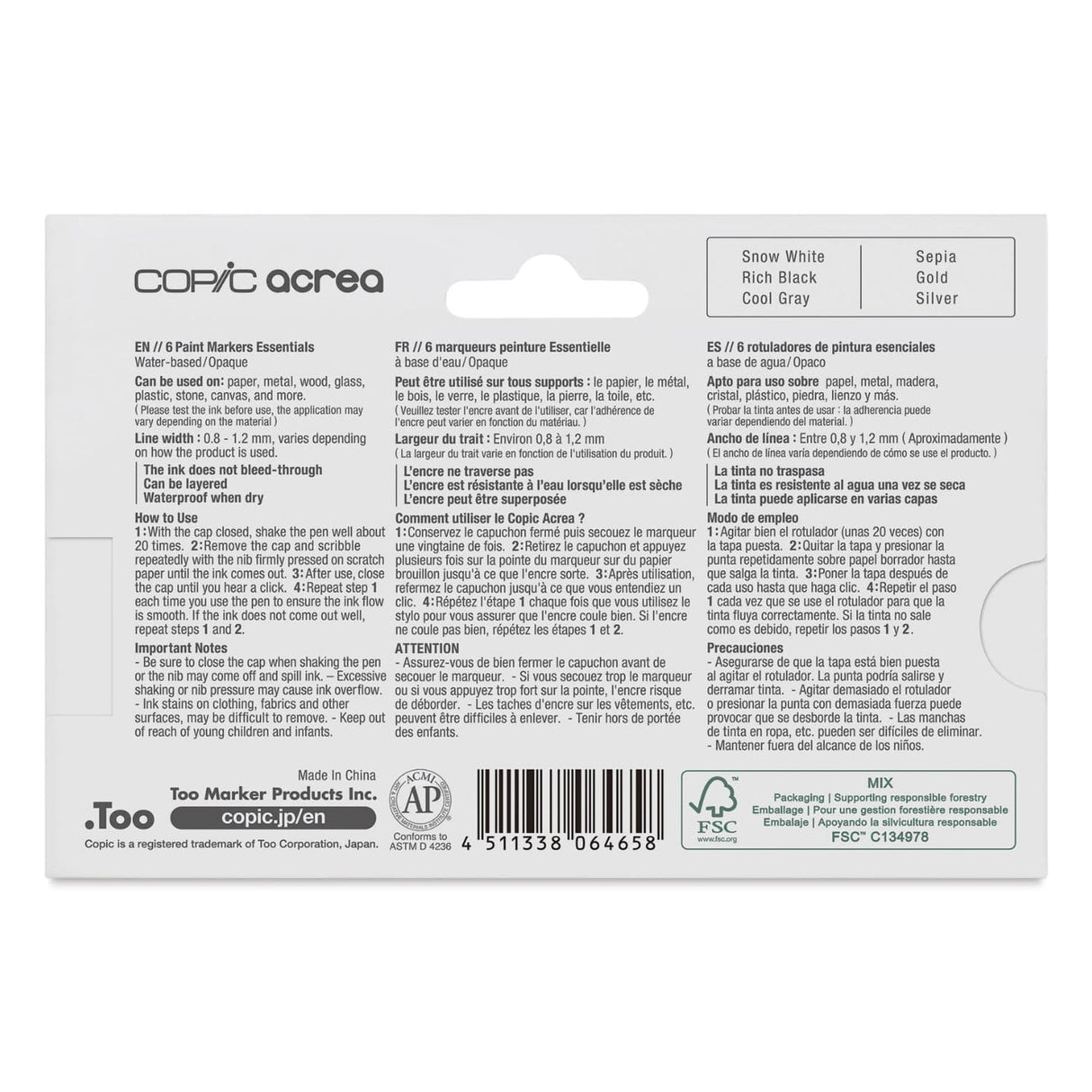 Copic Acrea - Set 6 Marcadores Punta Fina Essentials