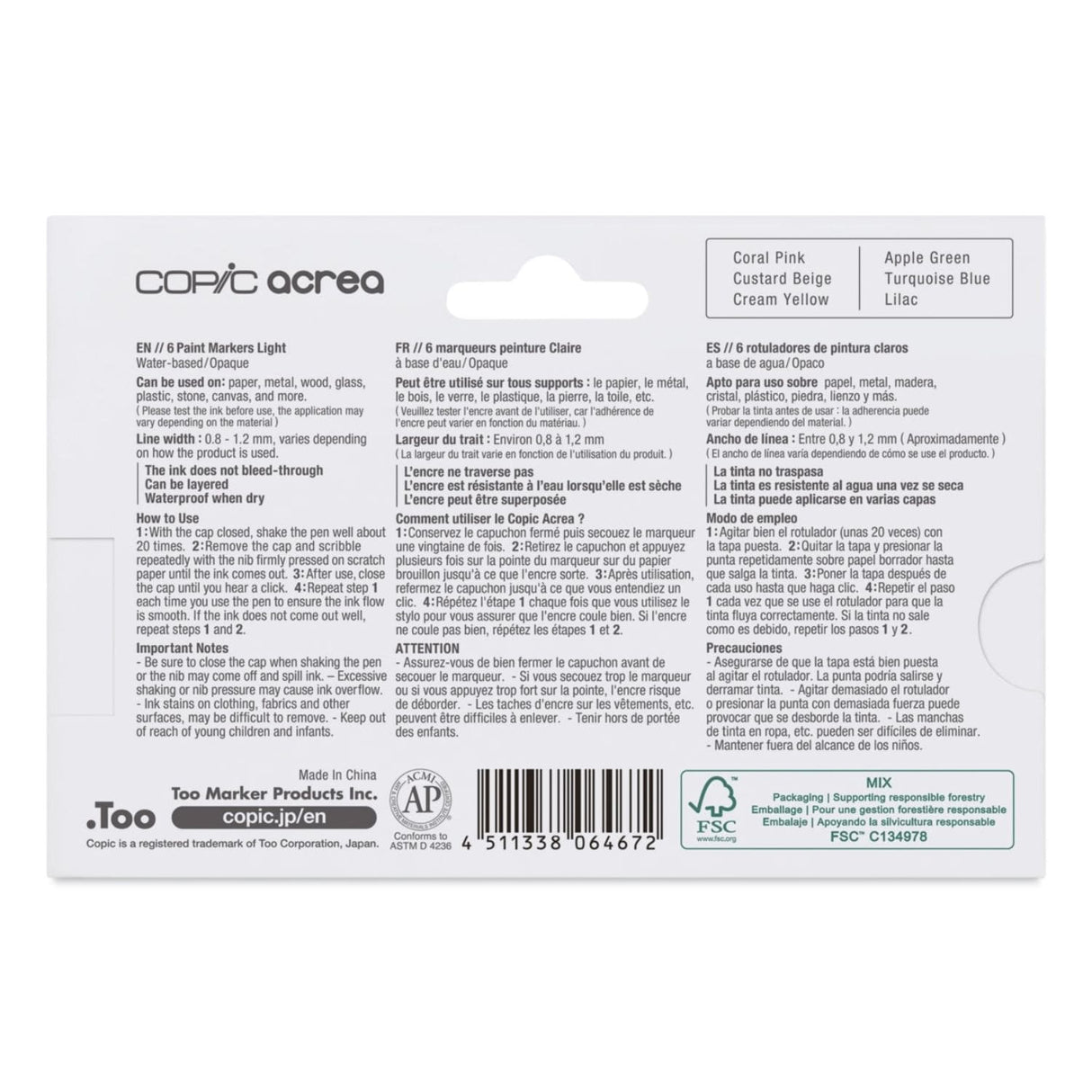 Copic Acrea - Set 6 Marcadores Punta Fina Light