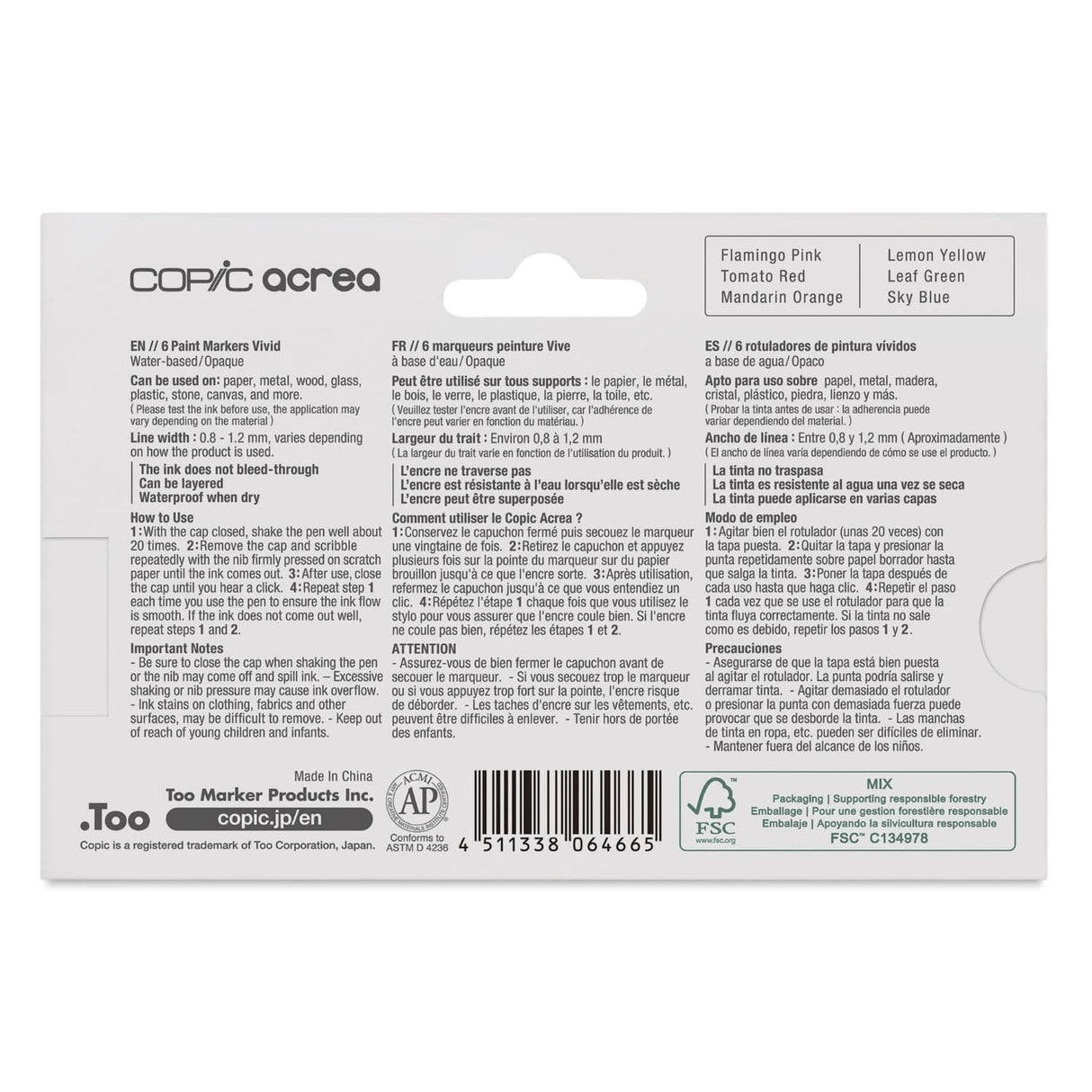 Copic Acrea - Set 6 Marcadores Punta Fina Vivid