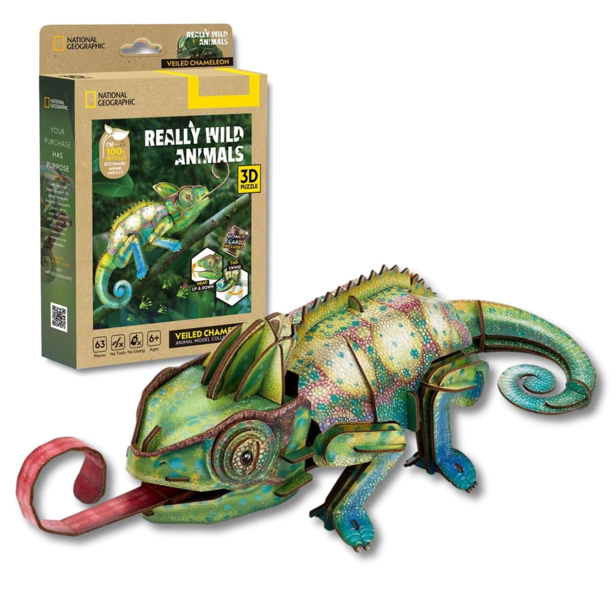Cubicfun National Geographic - Puzzle 3D Animales Salvajes Camaleón Velado