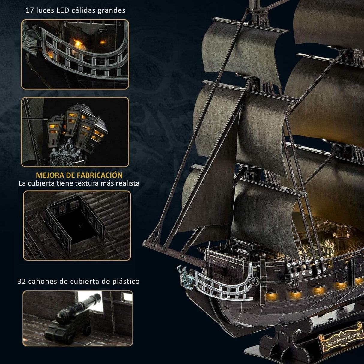 Cubicfun - Puzzle 3D Barco Pirata Queen Anne's Revenge LED