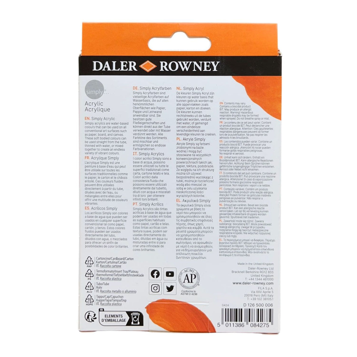 Daler Rowney Simply - Set 6 Acrílicos 12 ml