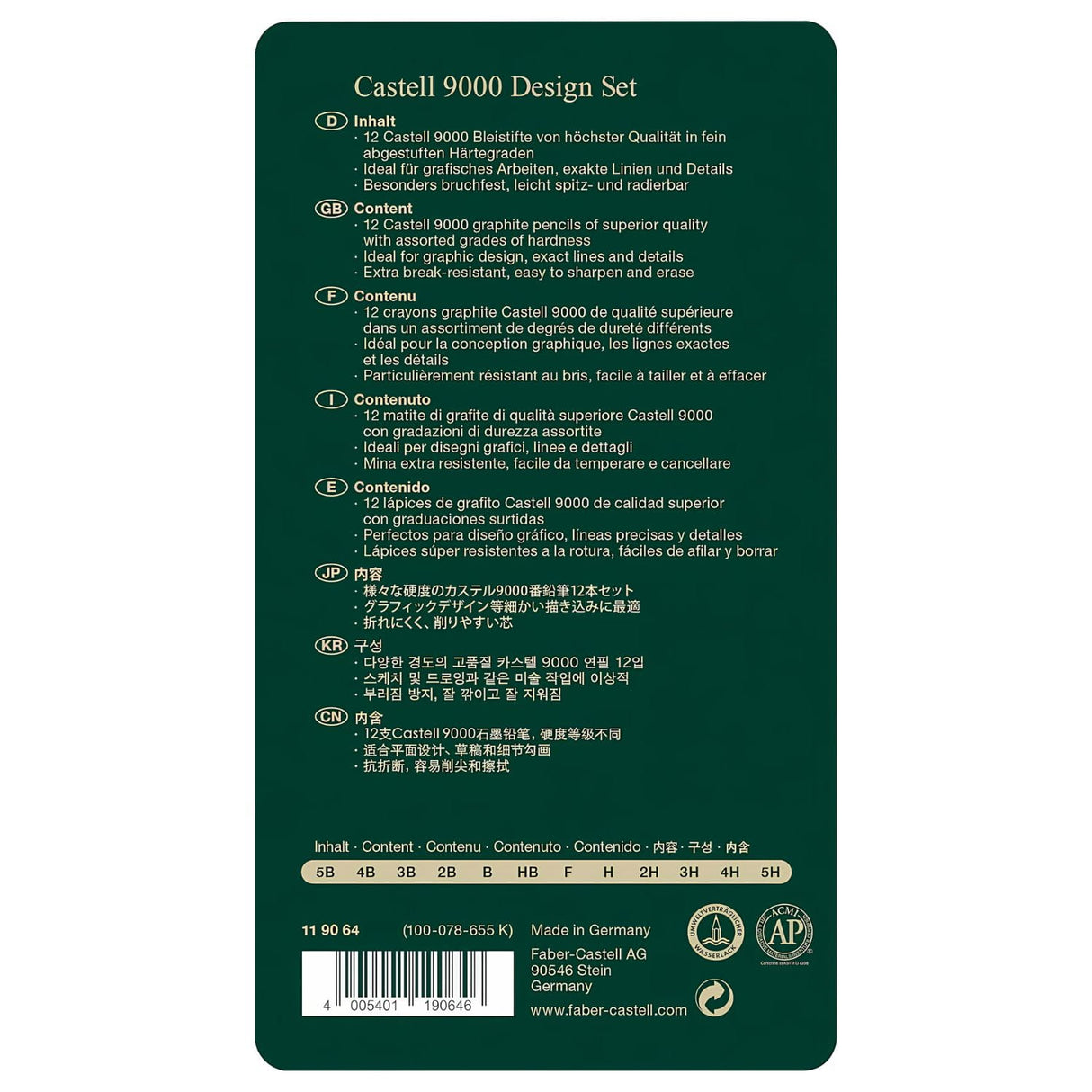 Faber-Castell 9000 - Set 12 Lápices Grafito A, Diseño