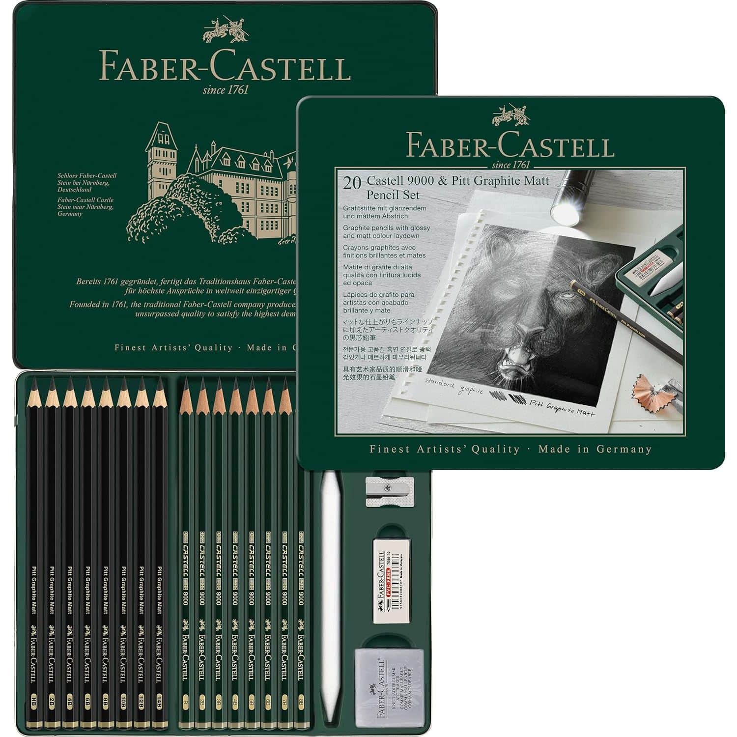 Faber-Castell - Confezione in metallo di matite Faber-Castell Pitt Graphite Matt 8 gradazioni - 115220 - Villa Varese