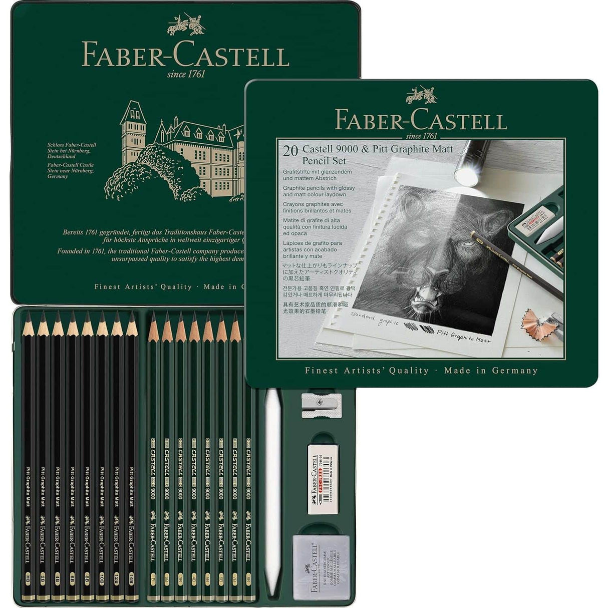 Faber Castell - Kit Grafito Castell 9000 y Pitt Graphite Matt 20 Piezas