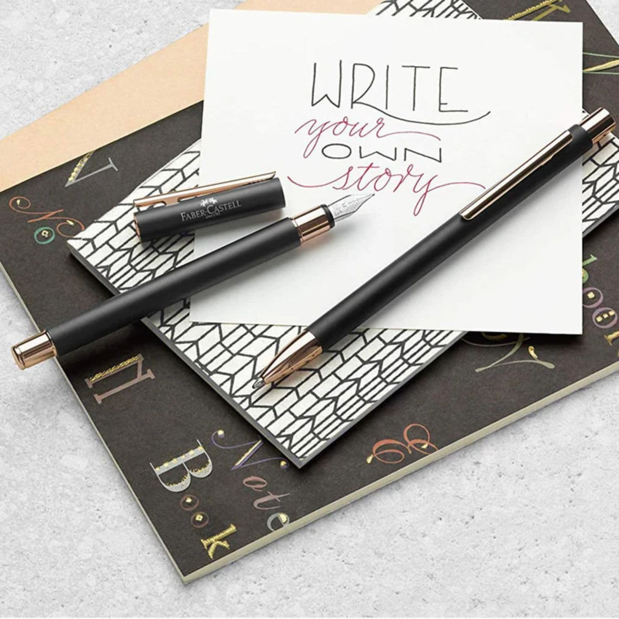 Faber Castell Neo Slim - Bolígrafo Punta M Matte Black Rose Gold