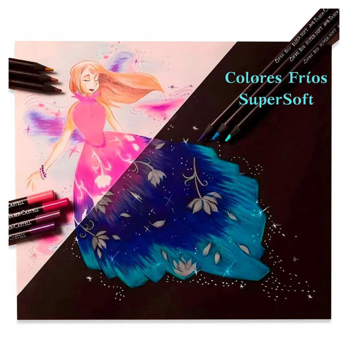 Faber Castell SuperSoft - Set 15 Lápices de Colores Colores Fríos