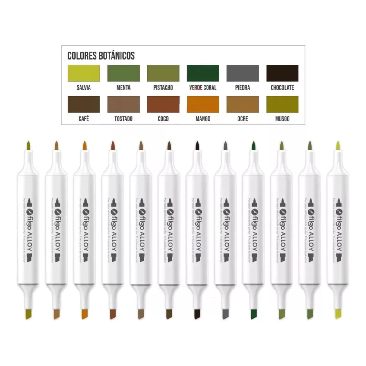 Filgo Alloy - Set 12 Marcadores al Alcohol Tonos Botánicos