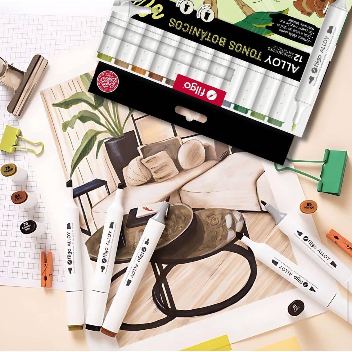 Filgo Alloy - Set 12 Marcadores al Alcohol Tonos Botánicos