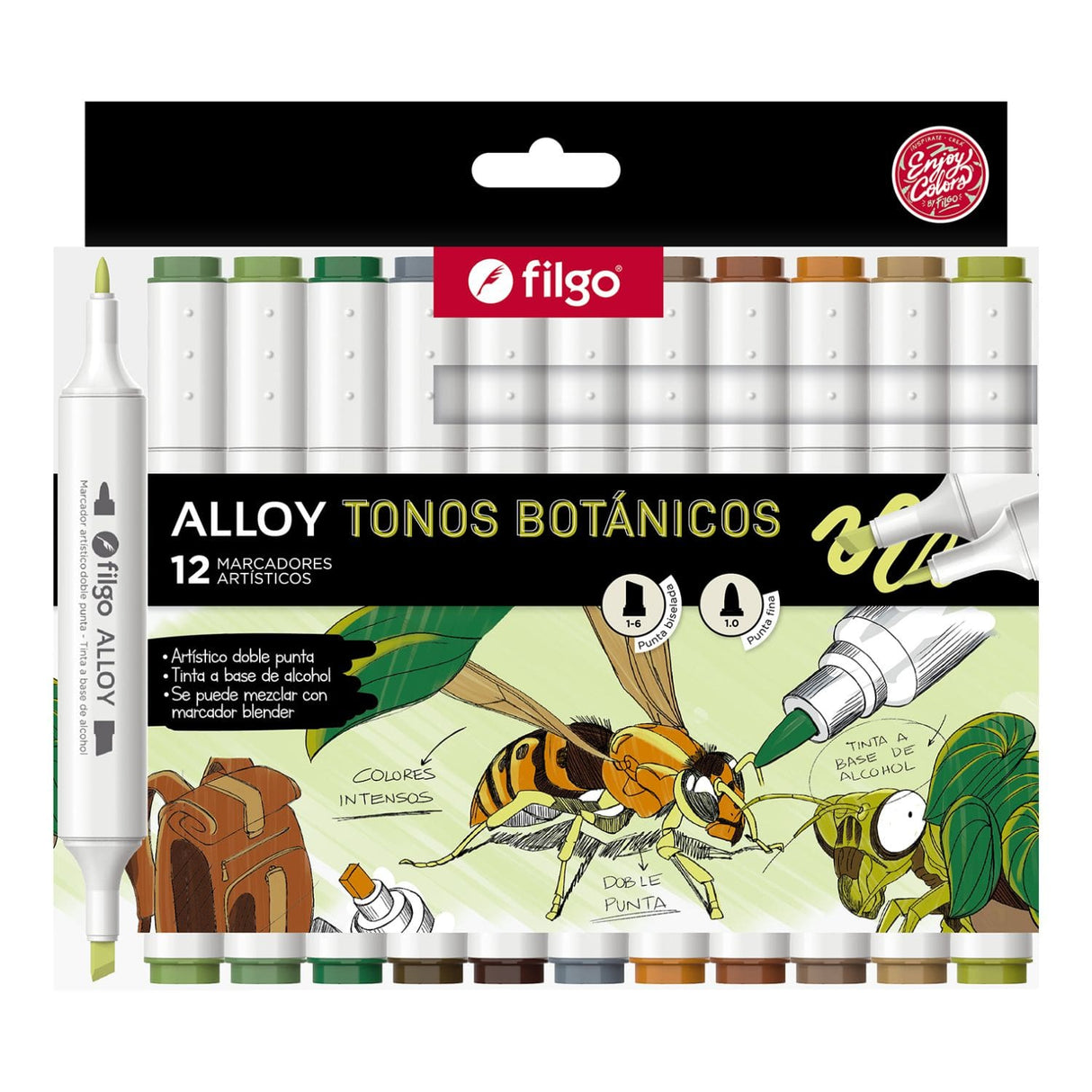 Filgo Alloy - Set 12 Marcadores al Alcohol Tonos Botánicos