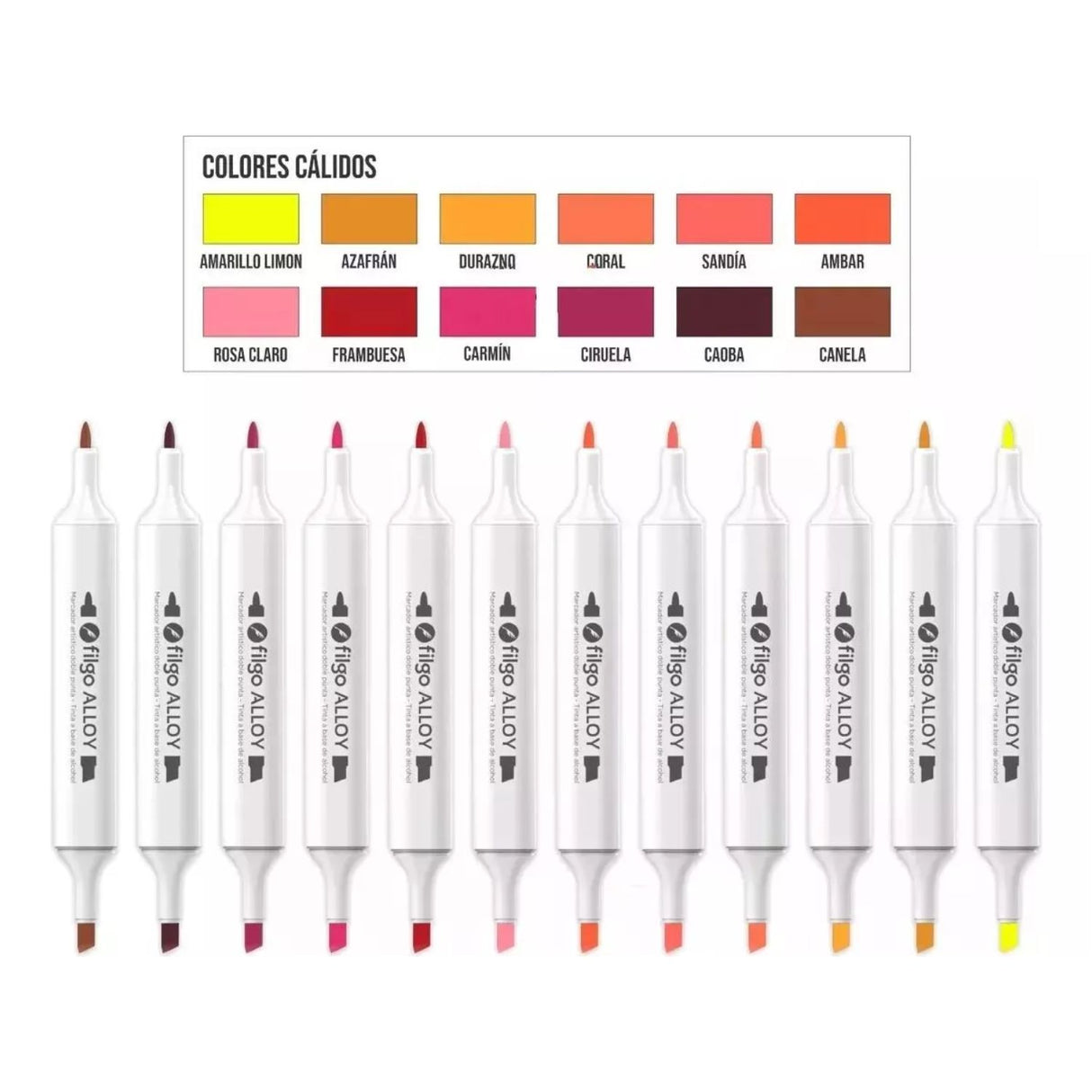 Filgo Alloy - Set 12 Marcadores al Alcohol Tonos Cálidos