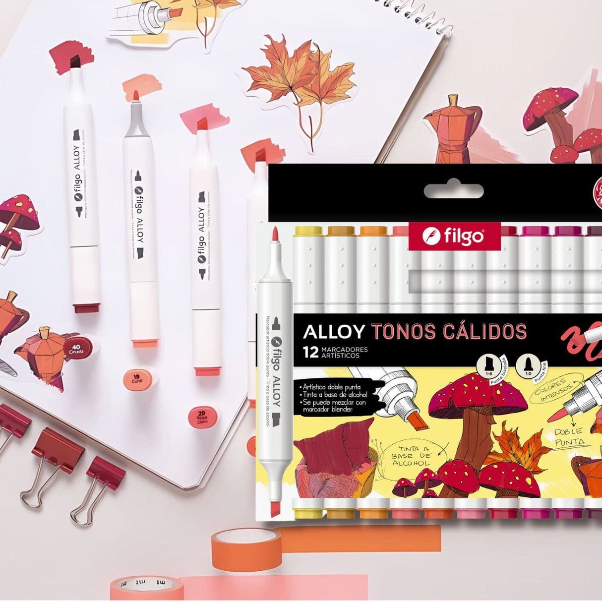 Filgo Alloy - Set 12 Marcadores al Alcohol Tonos Cálidos