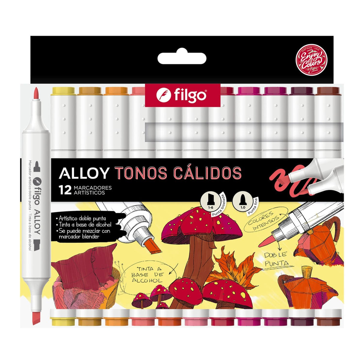 Filgo Alloy - Set 12 Marcadores al Alcohol Tonos Cálidos
