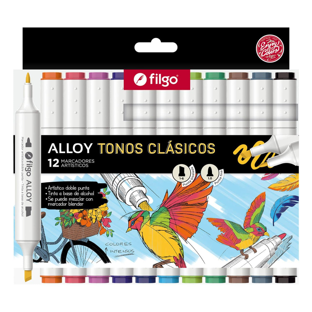 Filgo Alloy - Set 12 Marcadores al Alcohol Tonos Clásicos