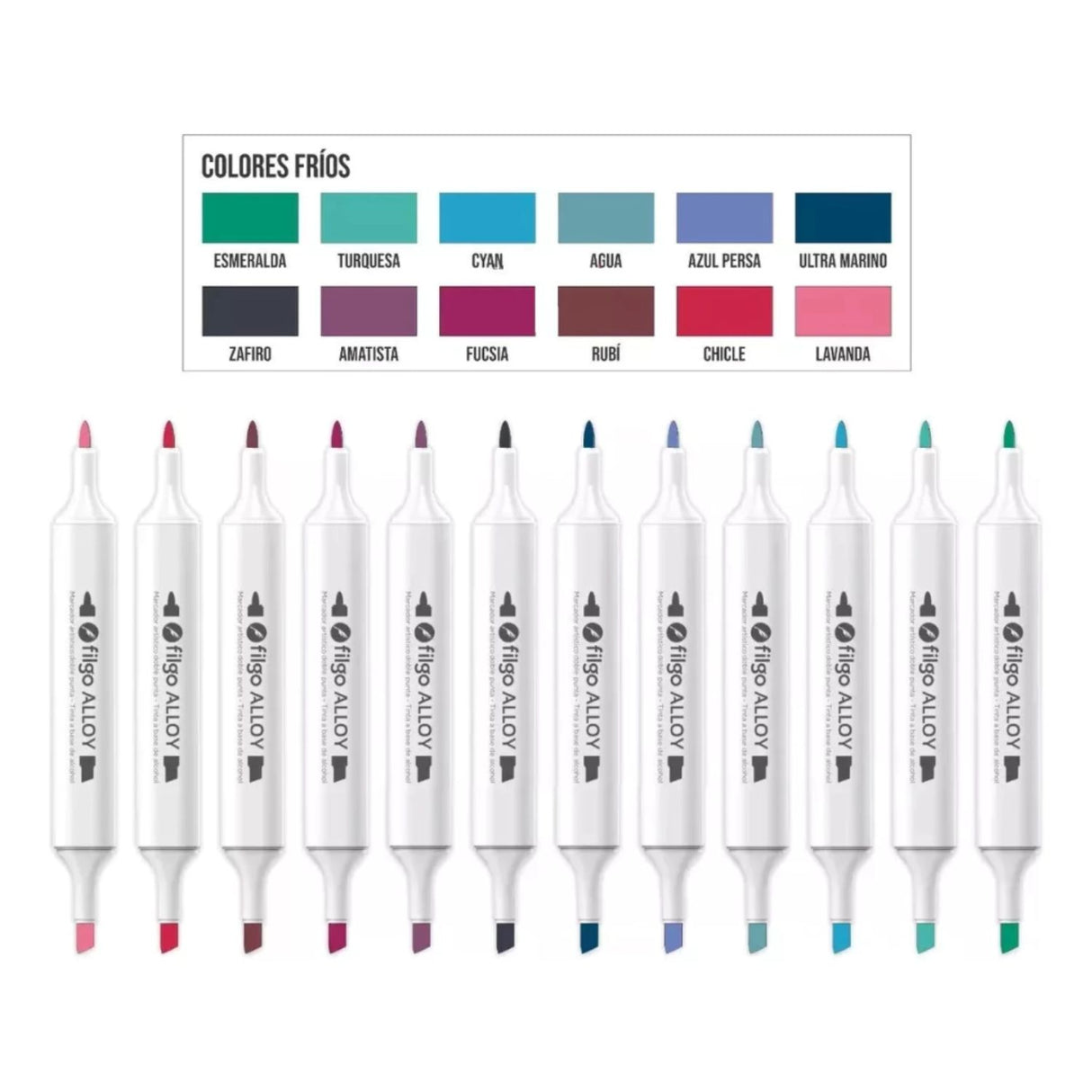 Filgo Alloy - Set 12 Marcadores al Alcohol Tonos Fríos