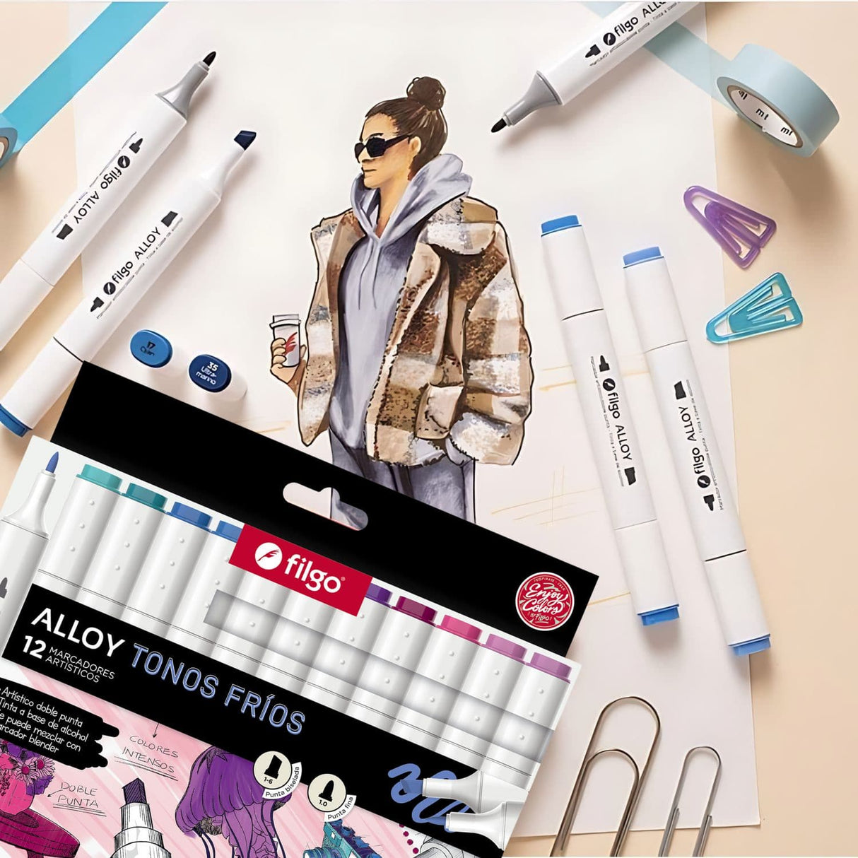 Filgo Alloy - Set 12 Marcadores al Alcohol Tonos Fríos