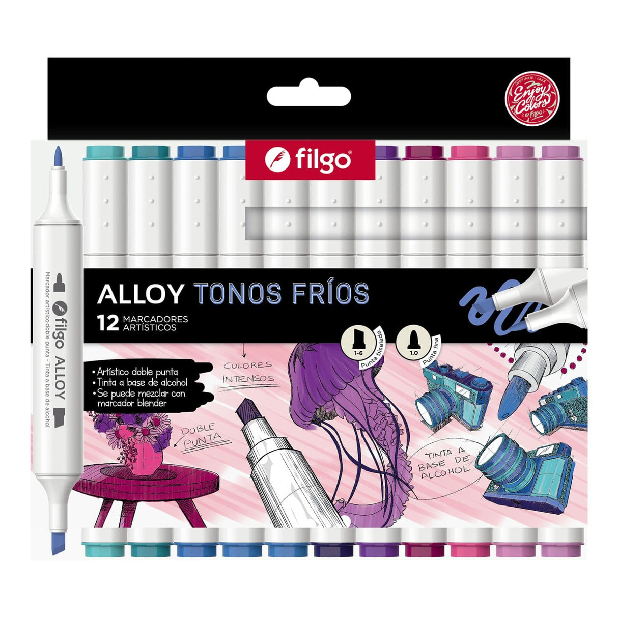 Filgo Alloy - Set 12 Marcadores al Alcohol Tonos Fríos