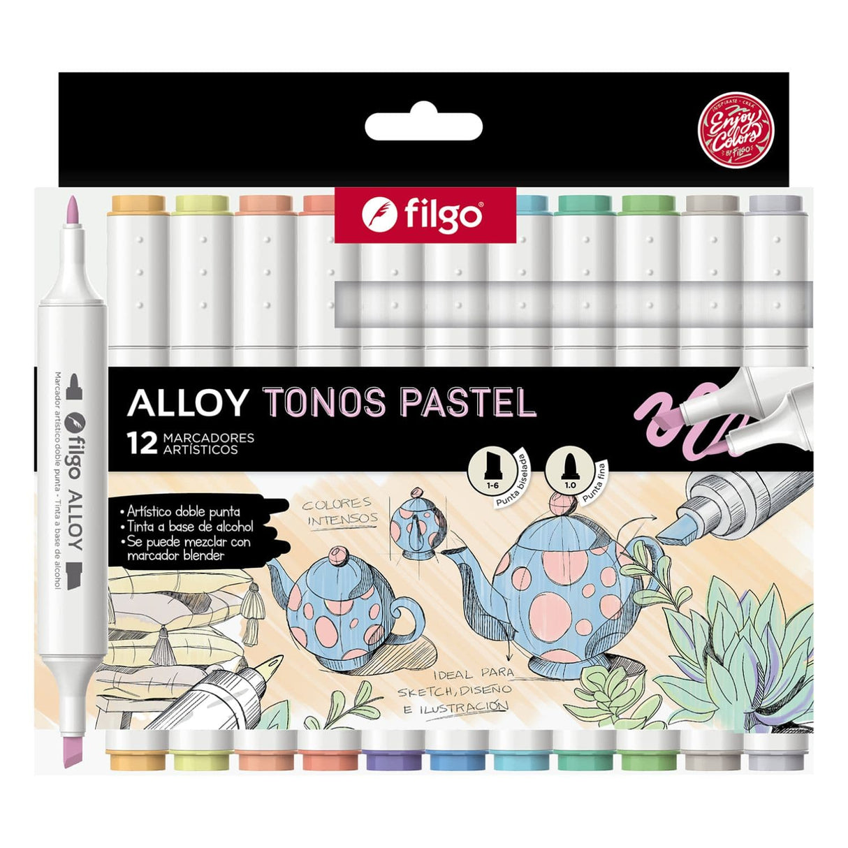 Filgo Alloy - Set 12 Marcadores al Alcohol Tonos Pastel