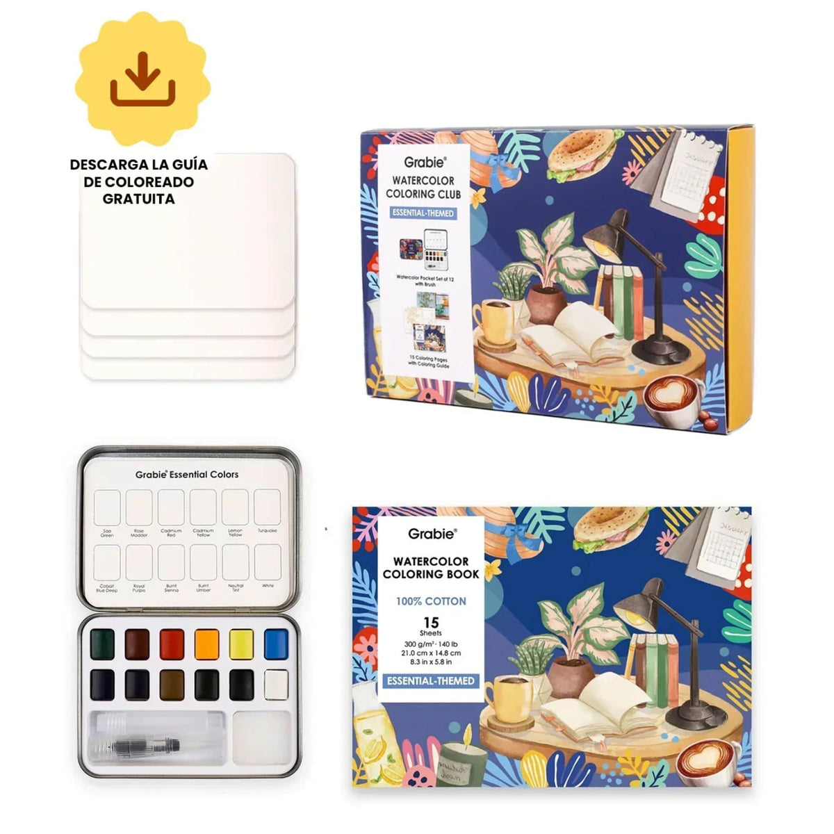 Grabie Coloring Club - Kit Acuarelas Essential Libreta y Libro