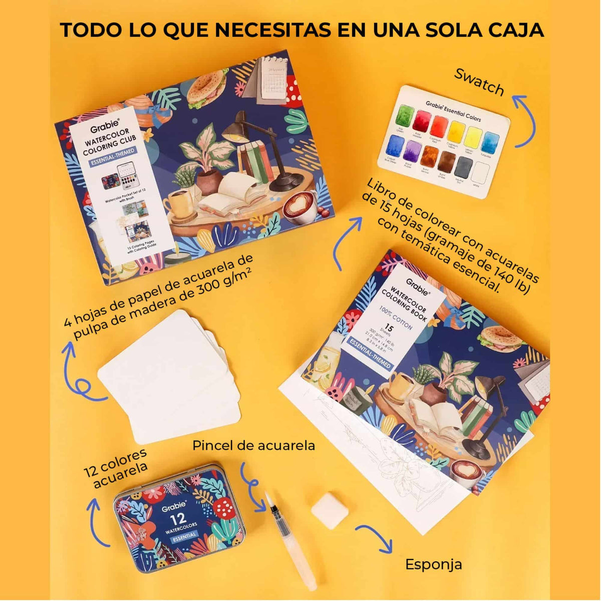 Grabie Coloring Club - Kit Acuarelas Essential Libreta y Libro