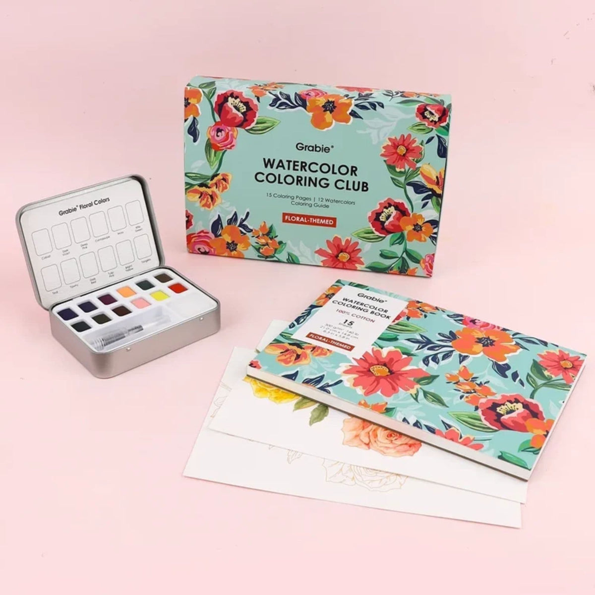 Grabie Coloring Club - Kit Acuarelas Floral Libreta y Libro