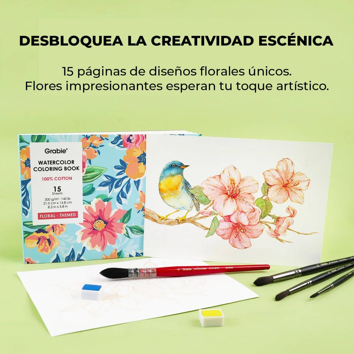 Grabie Coloring Club - Kit Acuarelas Floral Libreta y Libro