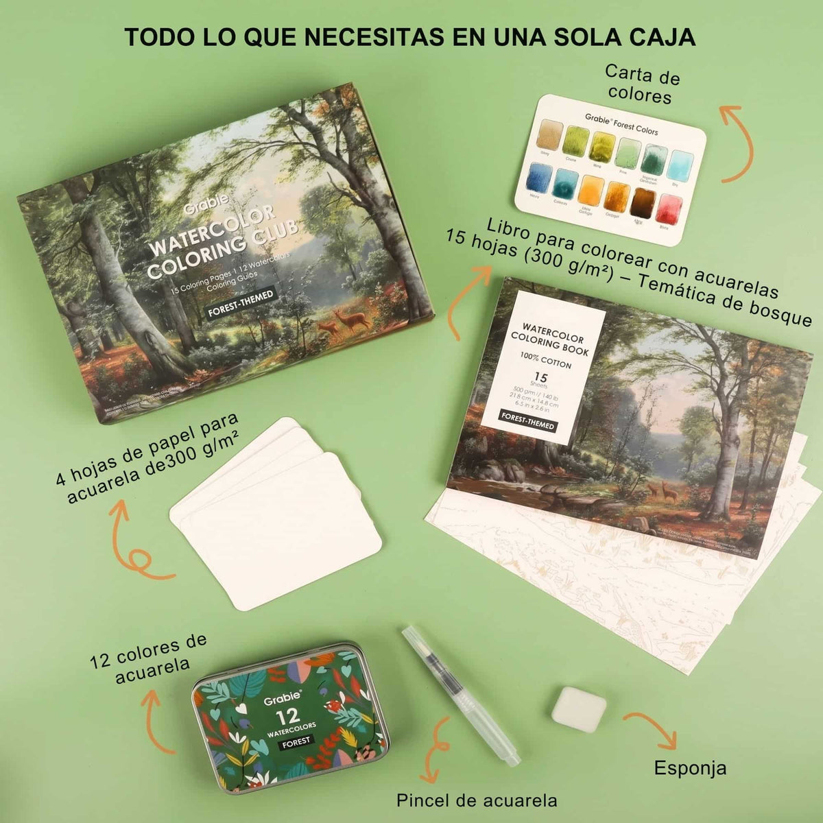 Grabie Coloring Club - Kit Acuarelas Forest Libreta y Libro
