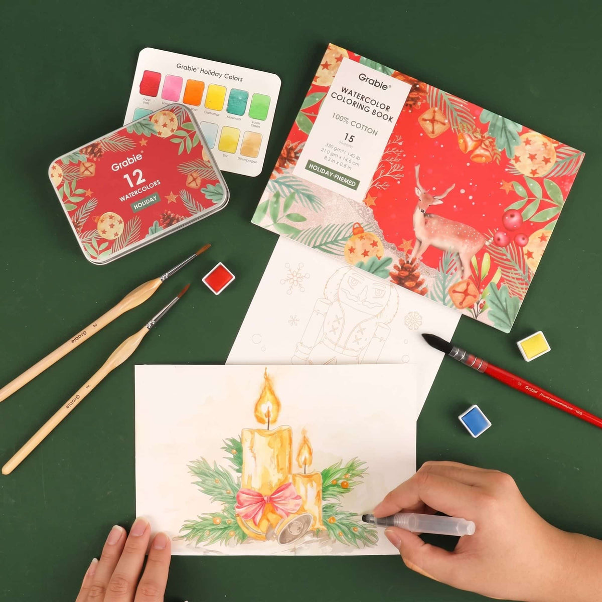 Grabie Coloring Club - Kit Acuarelas Navidad Libreta y Libro